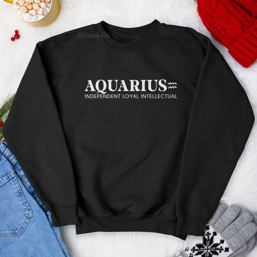 🆕Aquarius Zodiac Personality Black Fleece Crew Sweatshirt